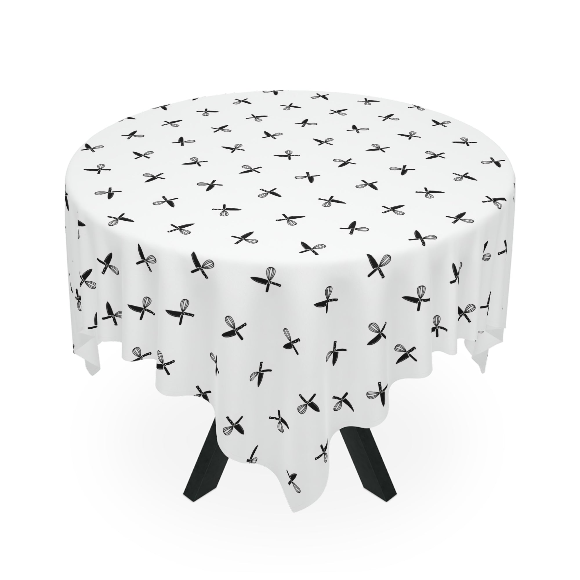 Minimal Black Bow Pattern Tablecloth — Modern Monochrome Dining Linen