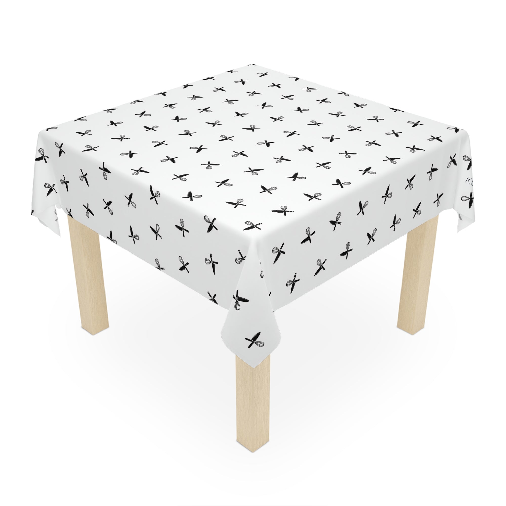 Minimal Black Bow Pattern Tablecloth — Modern Monochrome Dining Linen