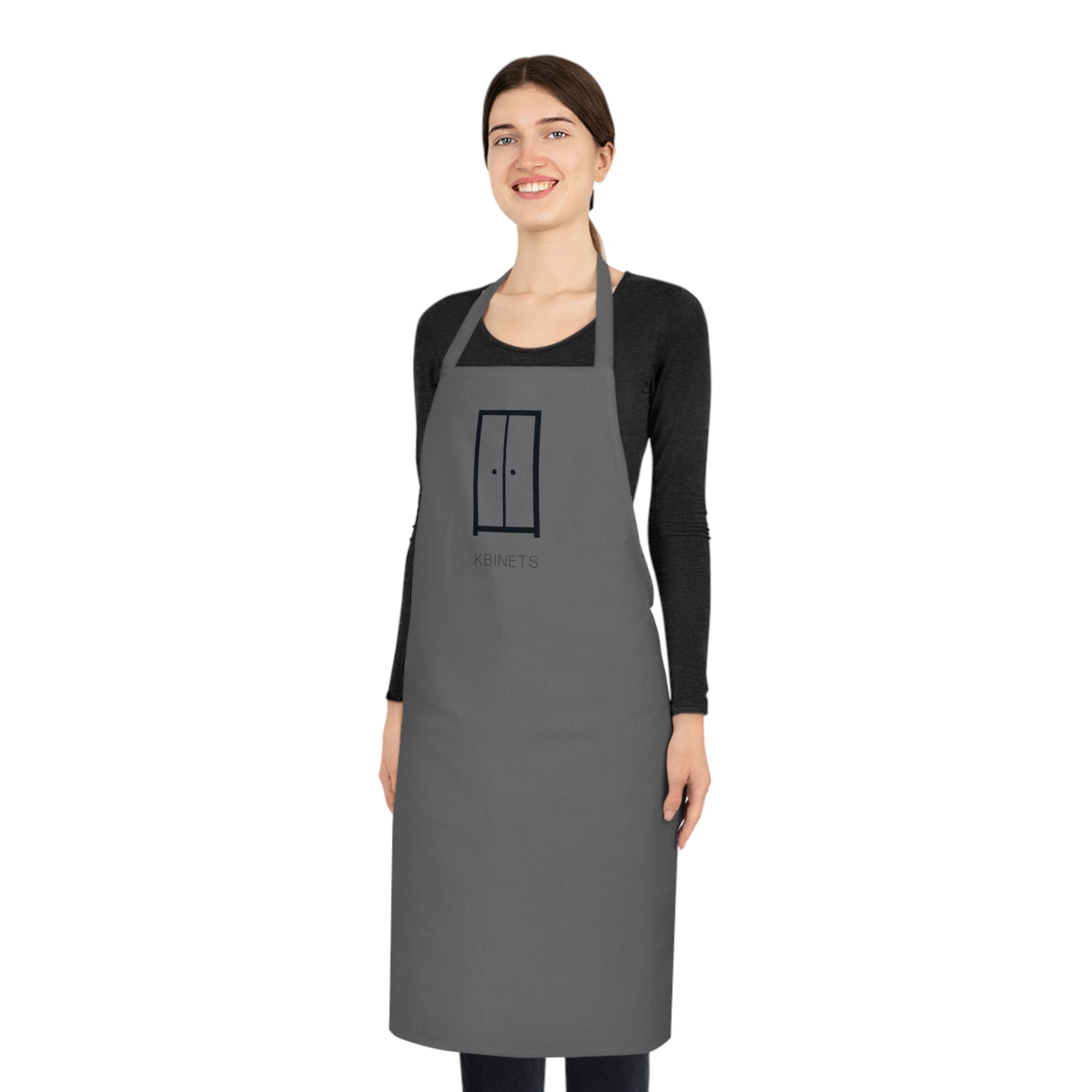 Minimalist Grey Cotton Apron with Door Graphic — Modern Kitchen Chef Apron