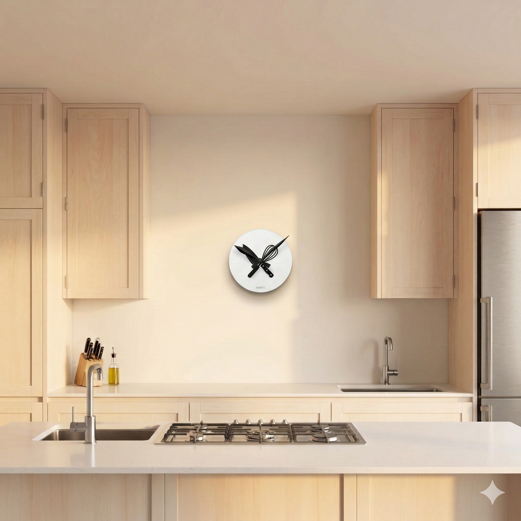 Kitchen Utensil Acrylic Wall Clock — Chef Knife & Whisk Modern Kitchen Clock