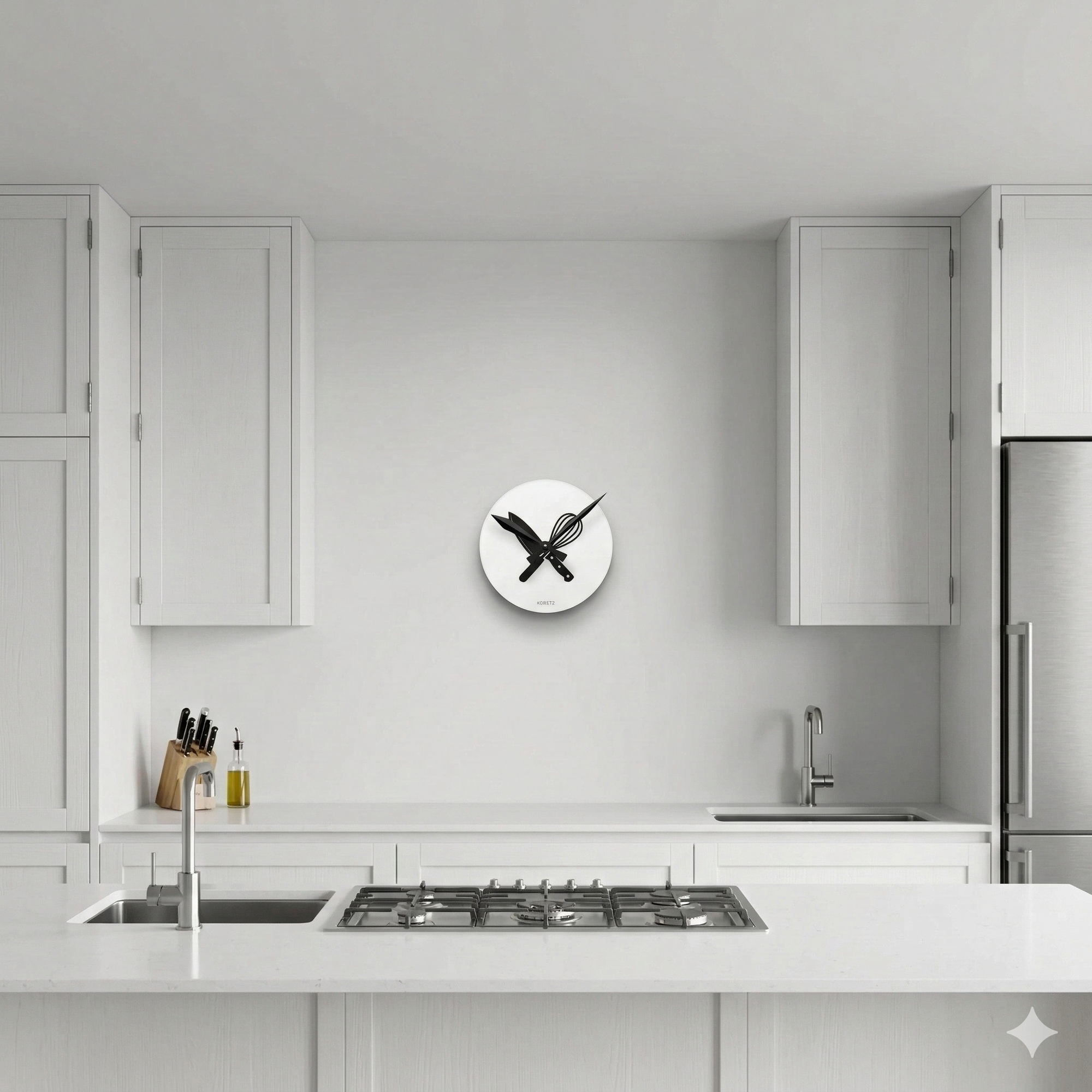Kitchen Utensil Acrylic Wall Clock — Chef Knife & Whisk Modern Kitchen Clock