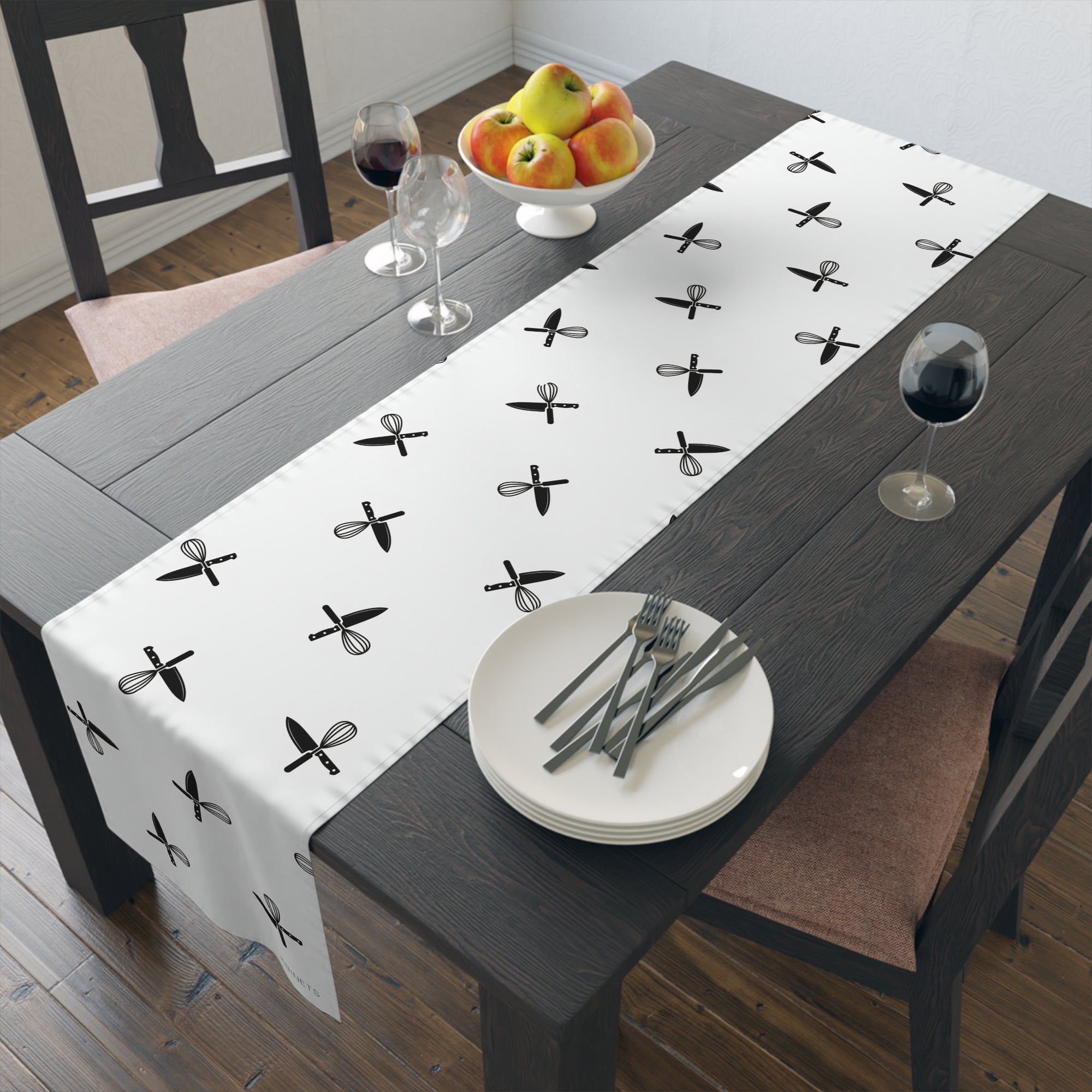 Minimalist Black Cutlery Pattern Table Runner — Modern Kitchen Dining Decor