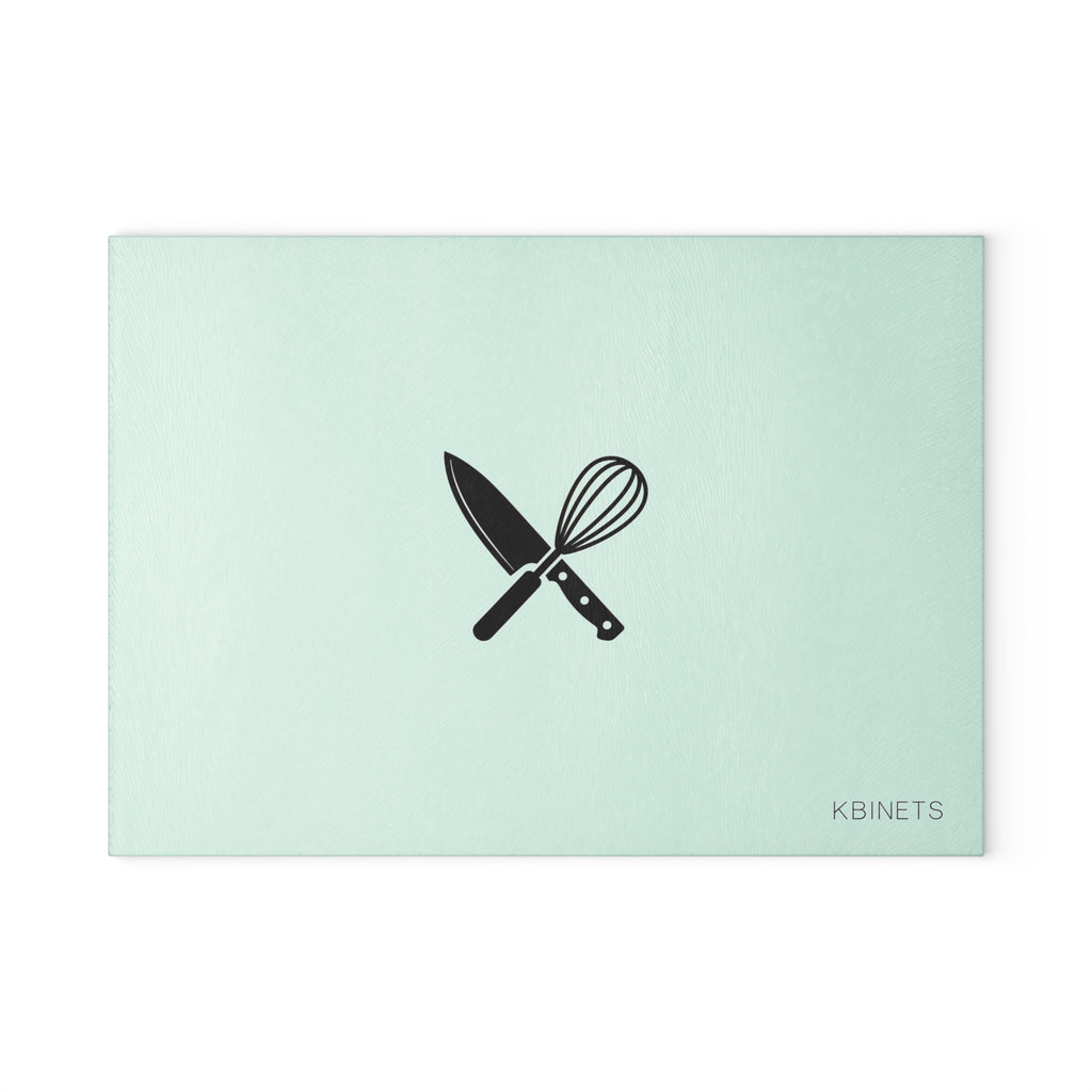 Chef Knife & Whisk Glass Cutting Board — Mint Kitchen Prep Board