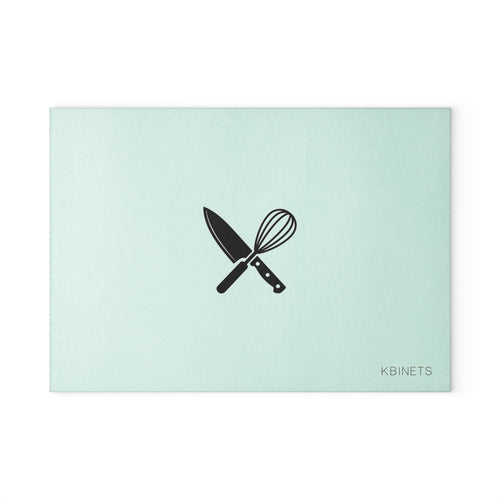Chef Knife & Whisk Glass Cutting Board — Mint Kitchen Prep Board